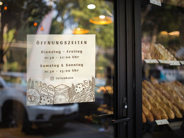Öffnungszeiten Aufkleber Bäckerei handgezeichnet