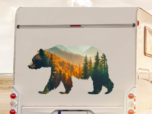 Wohnmobil Aufkleber Bär mit Landschaft