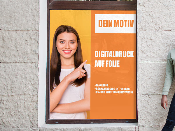 Schaufensterbeschriftung drucken lassen - mehrfarbig