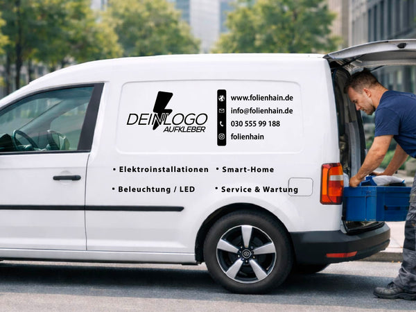 Fahrzeugbeschriftung mit Logo und Infos 2er Set