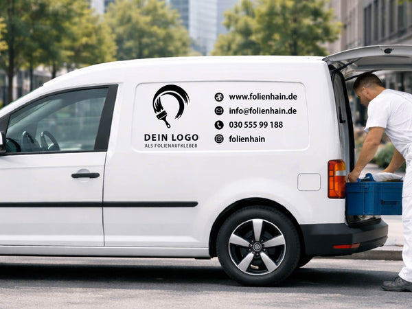 Fahrzeugbeschriftung mit Logo und Infos + Icons 2er Set