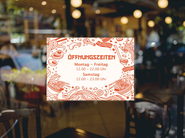 Öffnungszeiten Aufkleber Restaurant Ramen & Asia Nudeln rot
