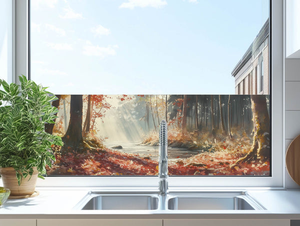 Milchglasfolie Wald mit roten Laub