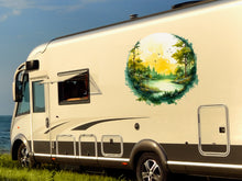 Laden Sie das Bild in den Galerie-Viewer, Wohnmobil Aufkleber Aquarell Flusslandschaft mit Vögeln Seite