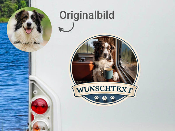 Dein Hundefoto als personalisiertes Auto- & Wohnmobil-Porträt im stilisierten Design