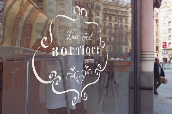 Aufkleber Boutique Schriftzug Rahmen Schaufenster