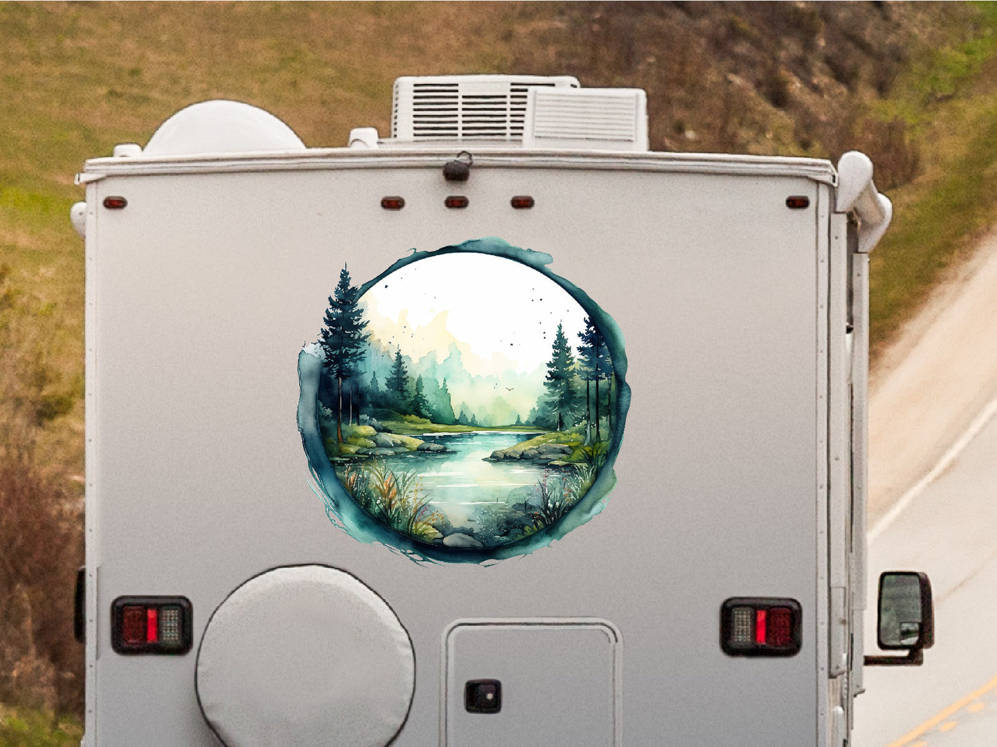 Wohnmobil Aufkleber Aquarell Baumlandschaft mit Fluss – Folienhain