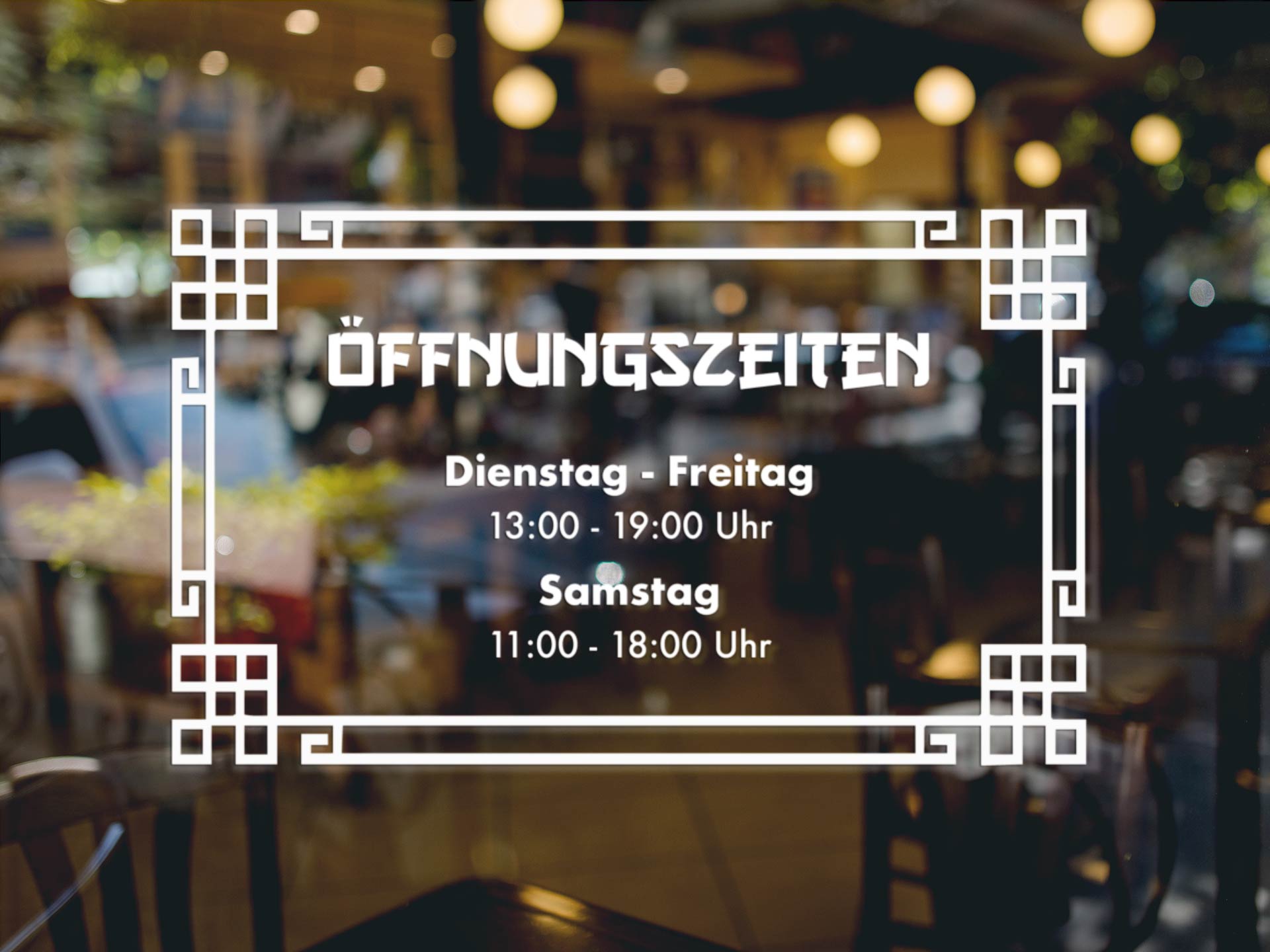 Aufkleber Öffnungszeiten Asia Restaurant mit Rahmen