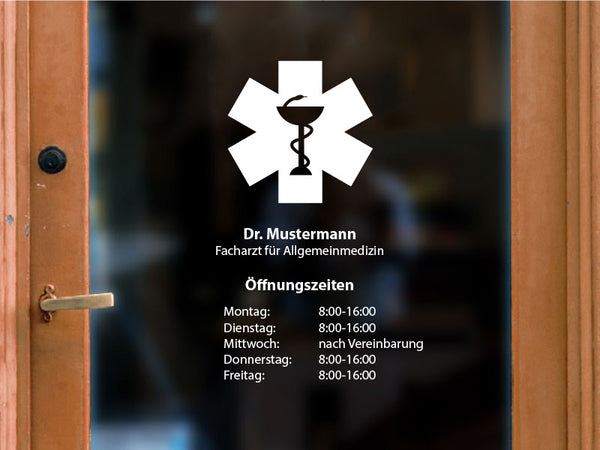 Öffnungszeiten Aufkleber Arztpraxis auf Tür