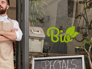Aufkleber Bio mit Blatt