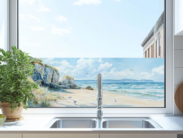 Milchglasfolie Düne mit Klippe Aquarell