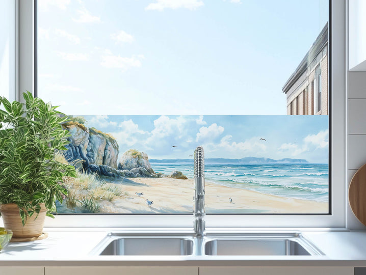 Milchglasfolie Düne mit Klippe Aquarell