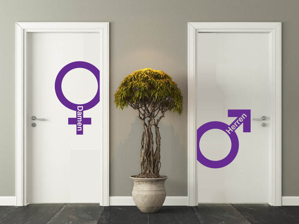Aufkleber WC Symbol Mars Herren und Venus Frauen + Text
