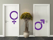 Laden Sie das Bild in den Galerie-Viewer, Aufkleber WC Symbol Mars Herren und Venus Frauen + Text