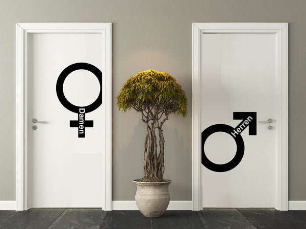 Aufkleber WC Symbol Mars Herren und Venus Frauen + Text