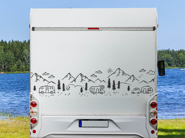 Wohnmobil Aufkleber handgezeichnete Camping Landschaft