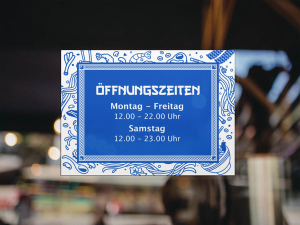 Öffnungszeiten Aufkleber Restaurant Ramen & Asia Nudeln blau