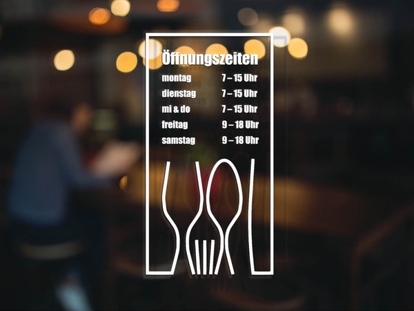 Aufkleber Öffnungszeiten Restaurant Besteck Linie