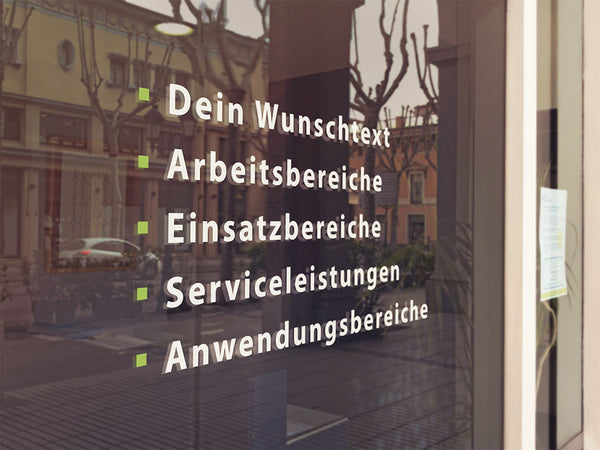 Schaufenster Aufkleber Dienstleistungen Wunschtext