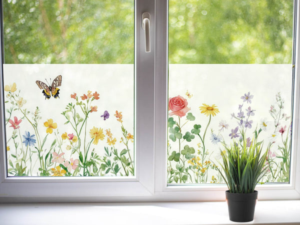 Milchglasfolie Wildblumen Schmetterlinge Wasserfarben