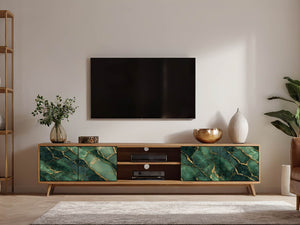 Möbelfolie in grüner Marmoroptik mit goldenen Adern Sideboard
