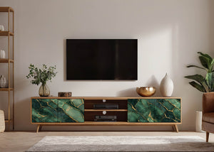 Möbelfolie in grüner Marmoroptik mit goldenen Adern Sideboard
