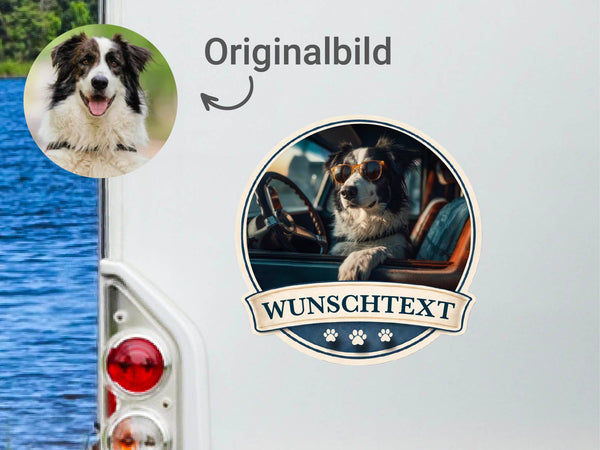 Dein Hundefoto als personalisiertes Auto- & Wohnmobil-Porträt im stilisierten Design