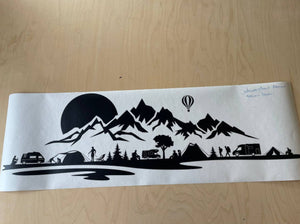Aufkleber Camping Skyline mit Bergen 100cm x 30cm