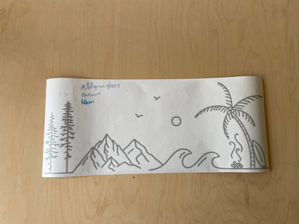 Aufkleber  Wald Welle Berge & Palme Surfboard 60cm