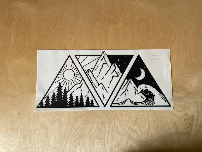 Aufkleber Wald, Berge & Wasser 50cm schwarz matt