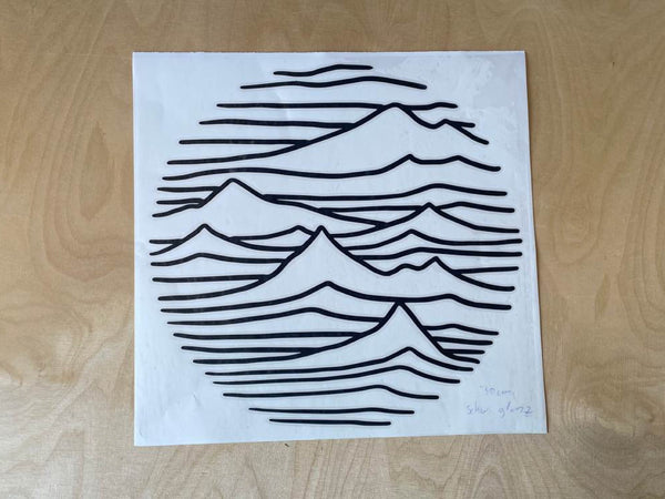 Aufkleber Berge Linie 30cm schwarz glanz
