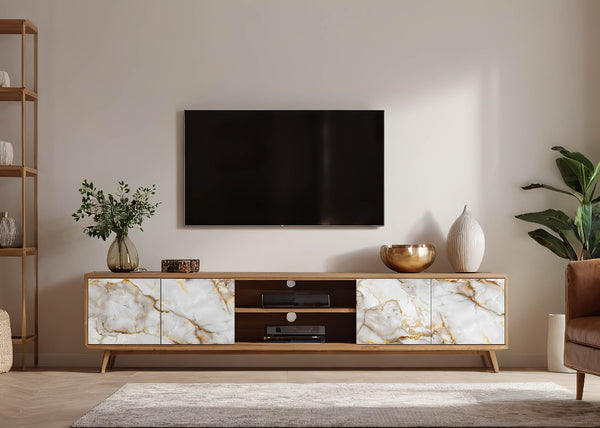 Möbelfolie in weißer Marmoroptik mit goldenen Adern Sideboard