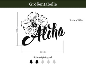 größentabelle Wandtattoo Aloha mit Blüte