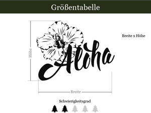 tableau des tailles Sticker mural Aloha avec fleur