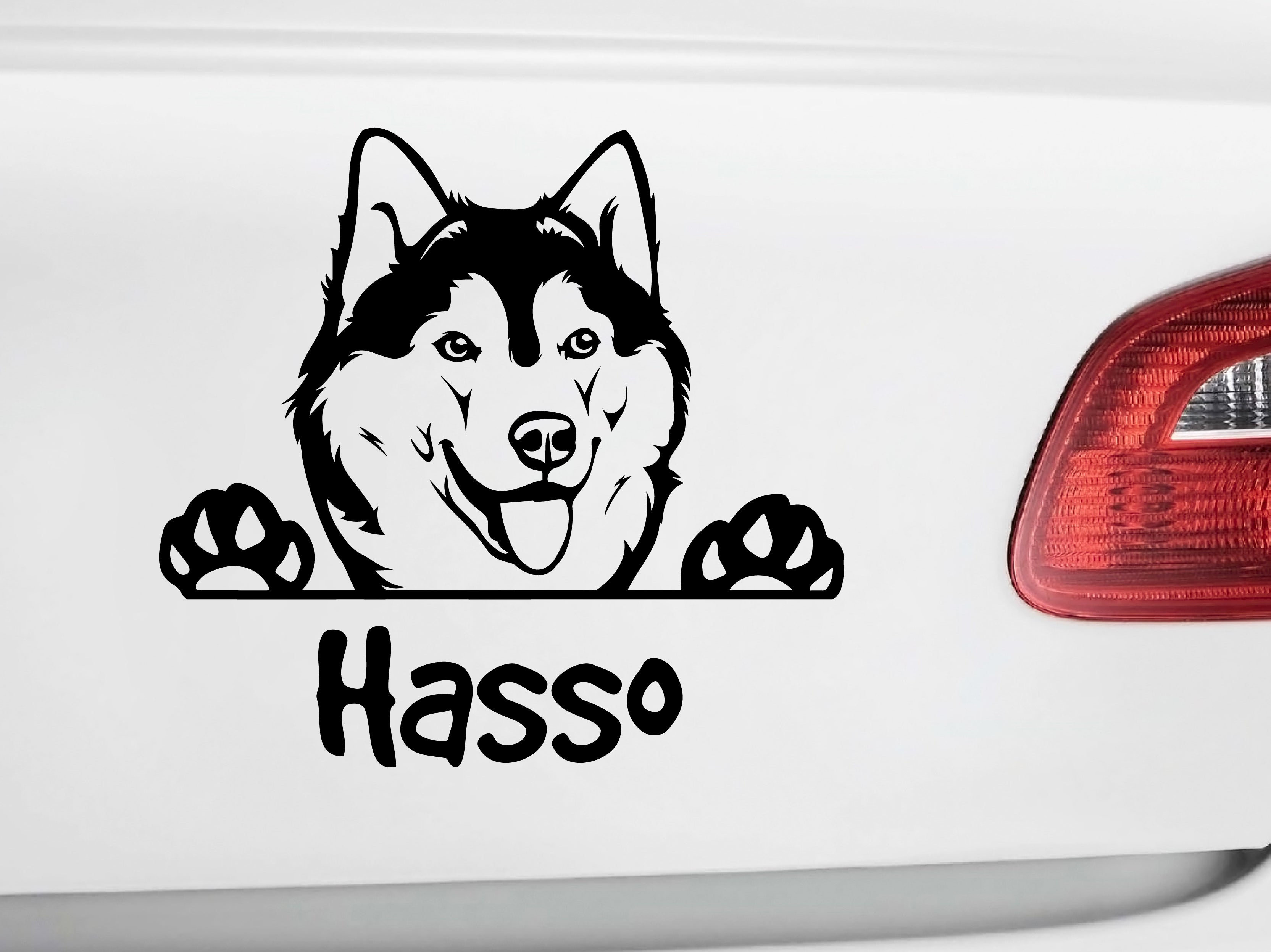 Vinilo para coche perro Husky siberiano con nombre deseado