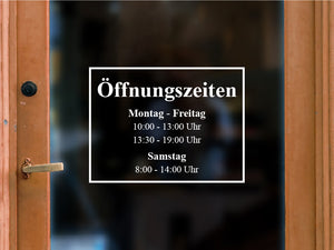 Aufkleber Öffnungszeiten Standard Rahmen