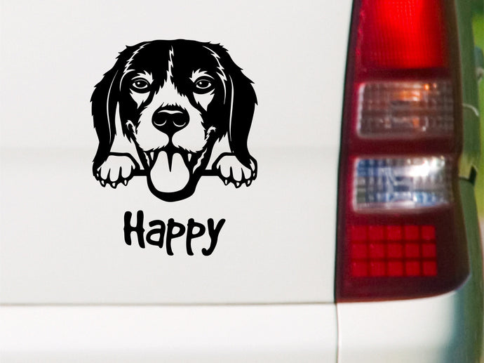 Autoaufkleber Hund Beagle mit Wunschname