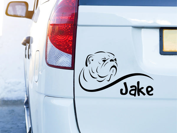 Autoaufkleber Hund Englische Bulldogge mit Wunschname