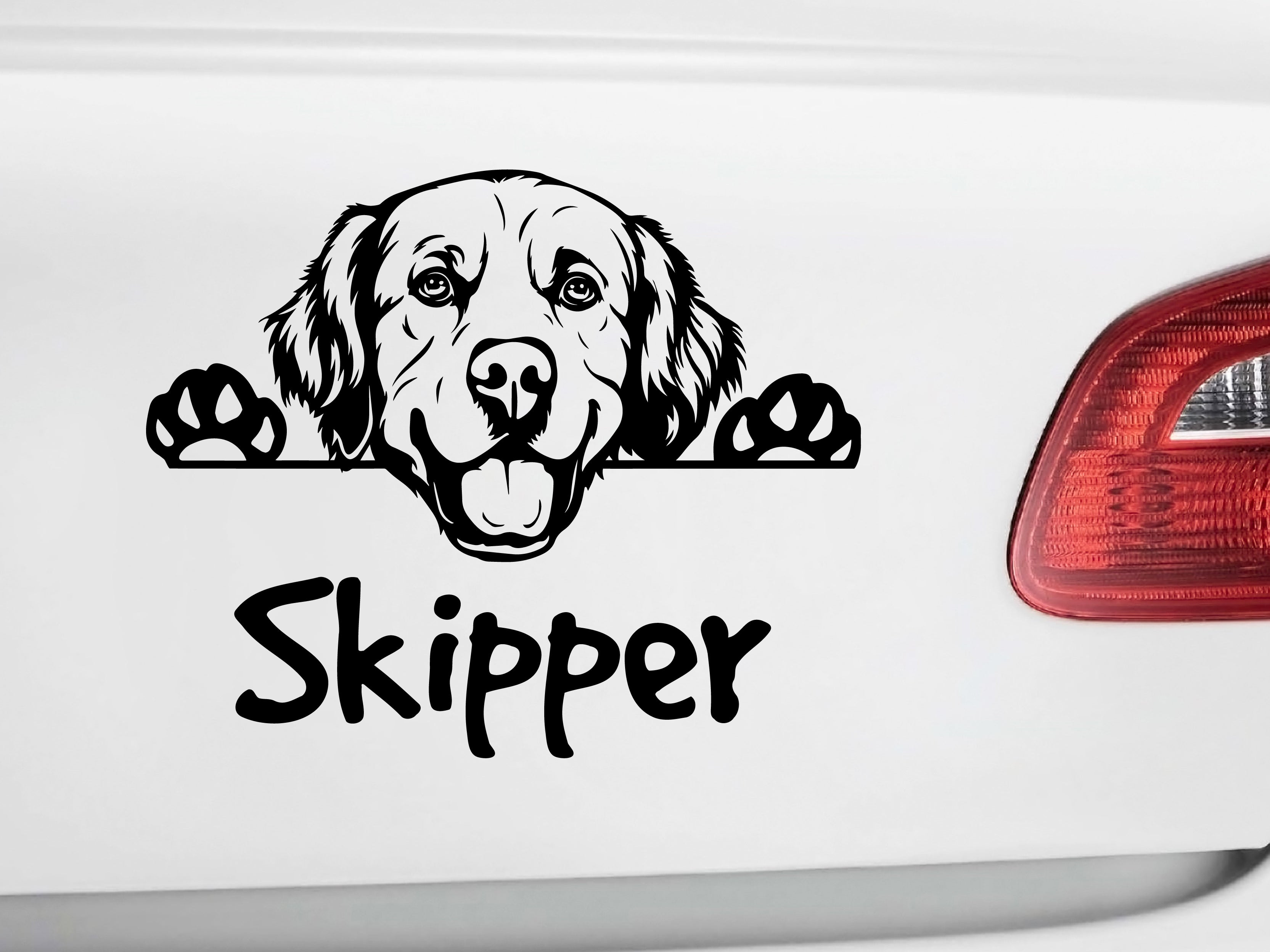 Pegatina para coche perro Golden Retriever #2 con el nombre deseado