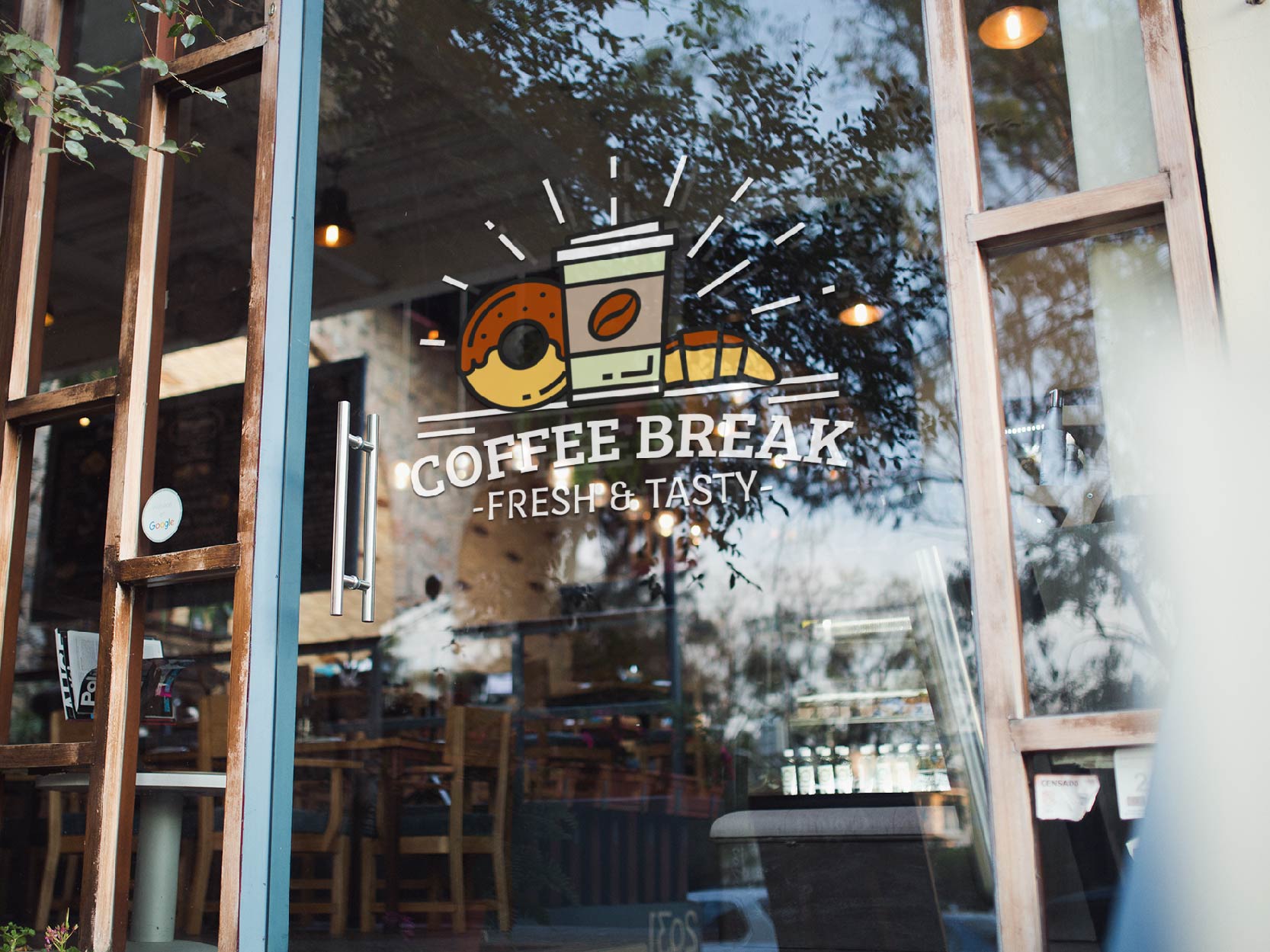 Aufkleber Kaffeepause Cafe Logo Schaufenster