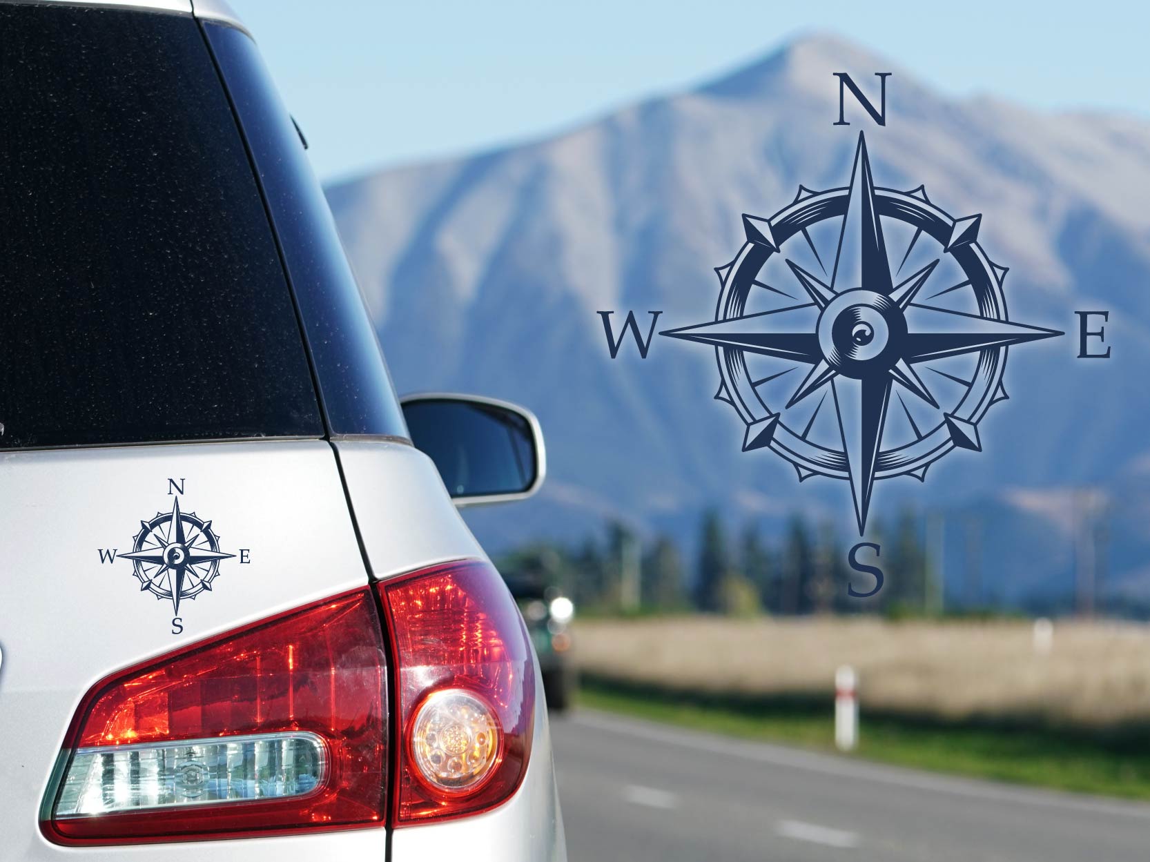 Aufkleber Motorhaube Kompass: moderner Autosticker