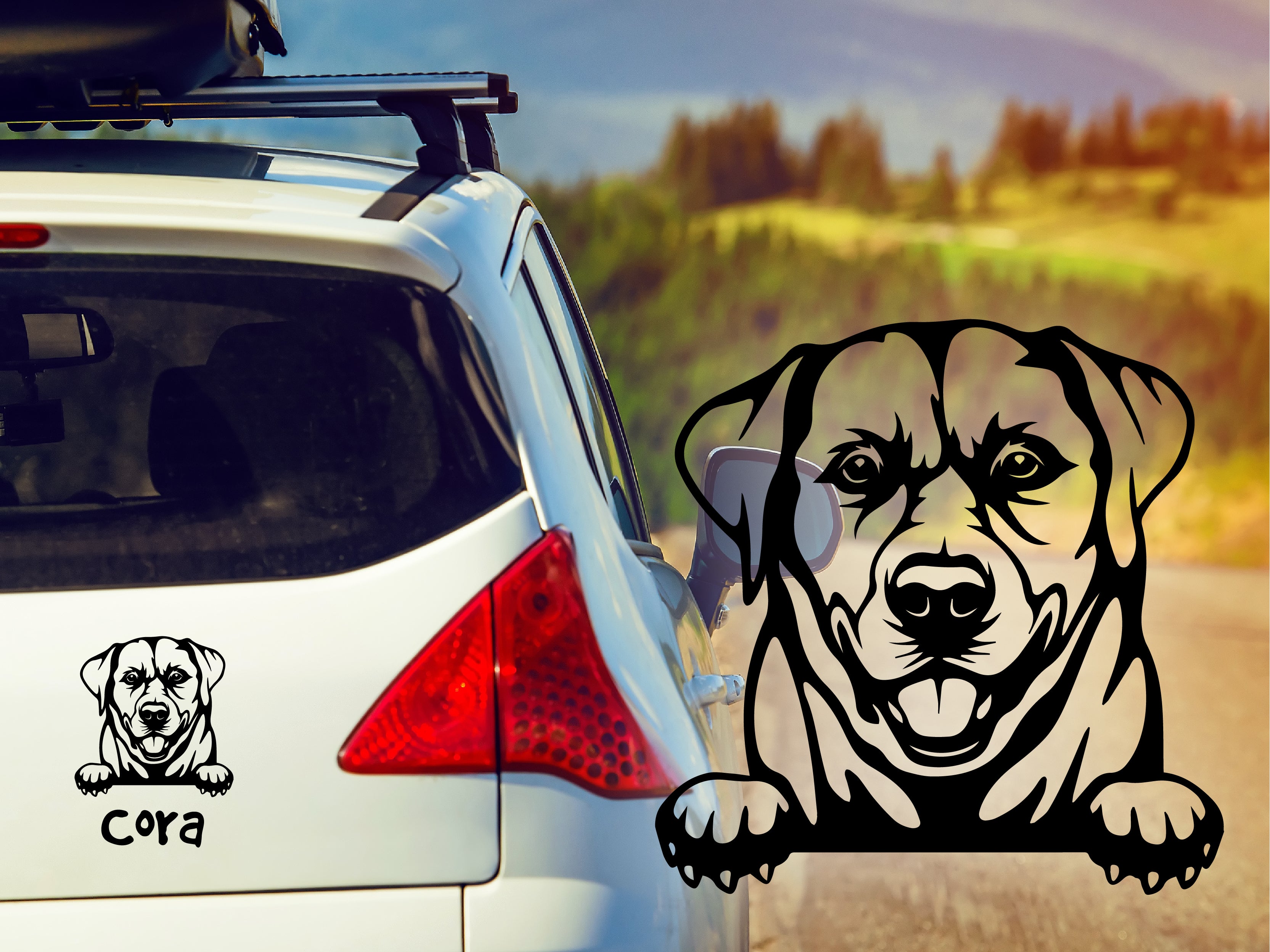 Autoaufkleber Hund Labrador #3 mit Wunschname