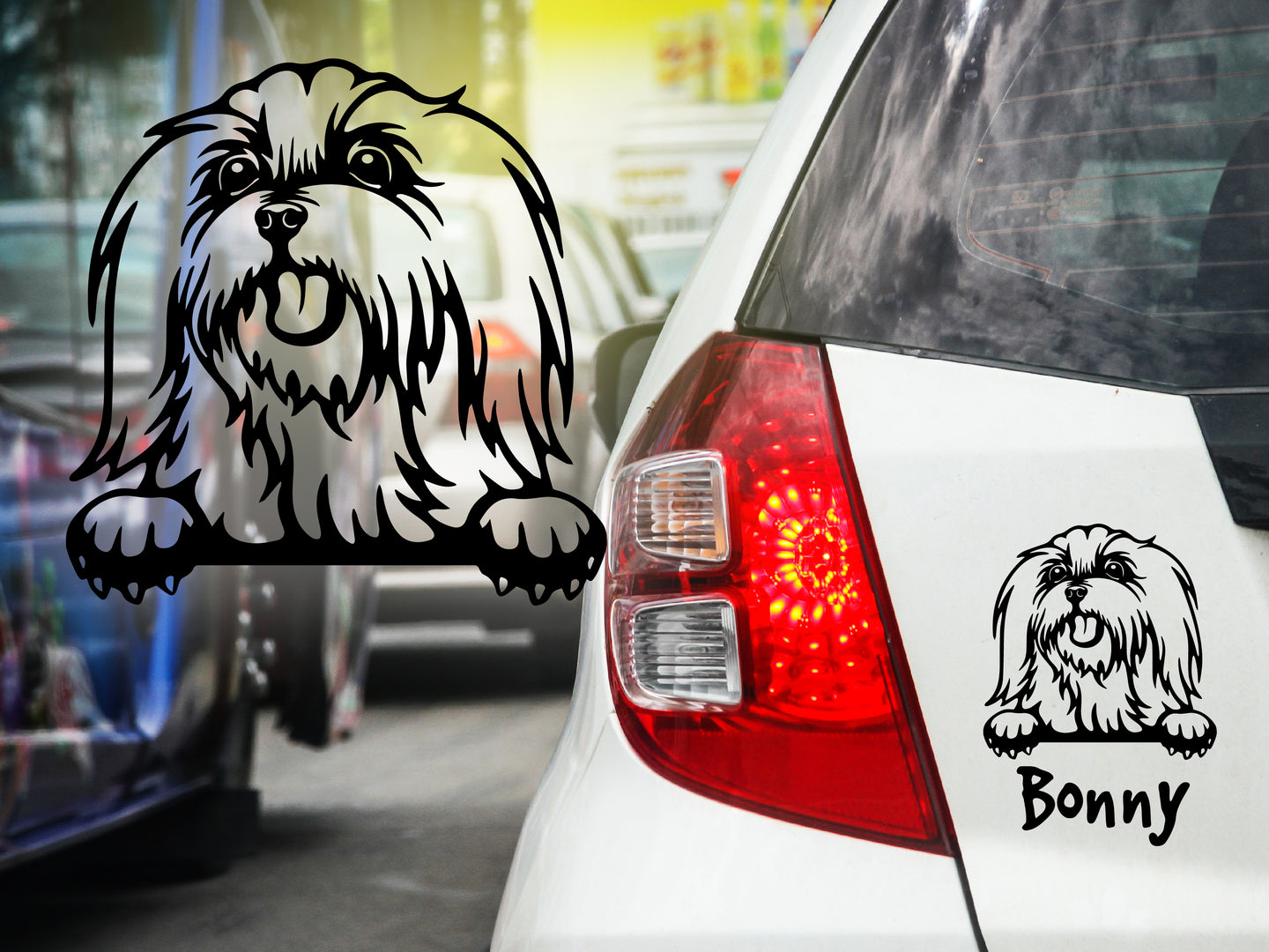 Autoaufkeber Hund Malteser mit Wunschname
