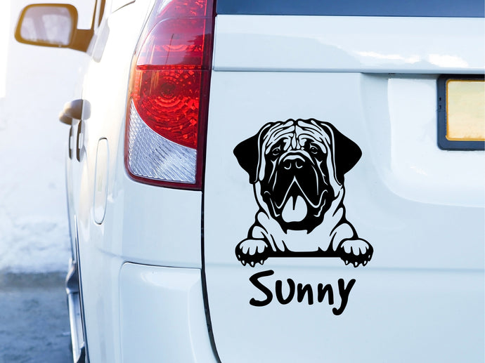 Autoaufkeber Hund Mastiff mit Wunschname