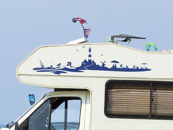 Nordsee Ostsee Küsten Skyline Wohnmobil und Wohnwagen Aufkleber Blau