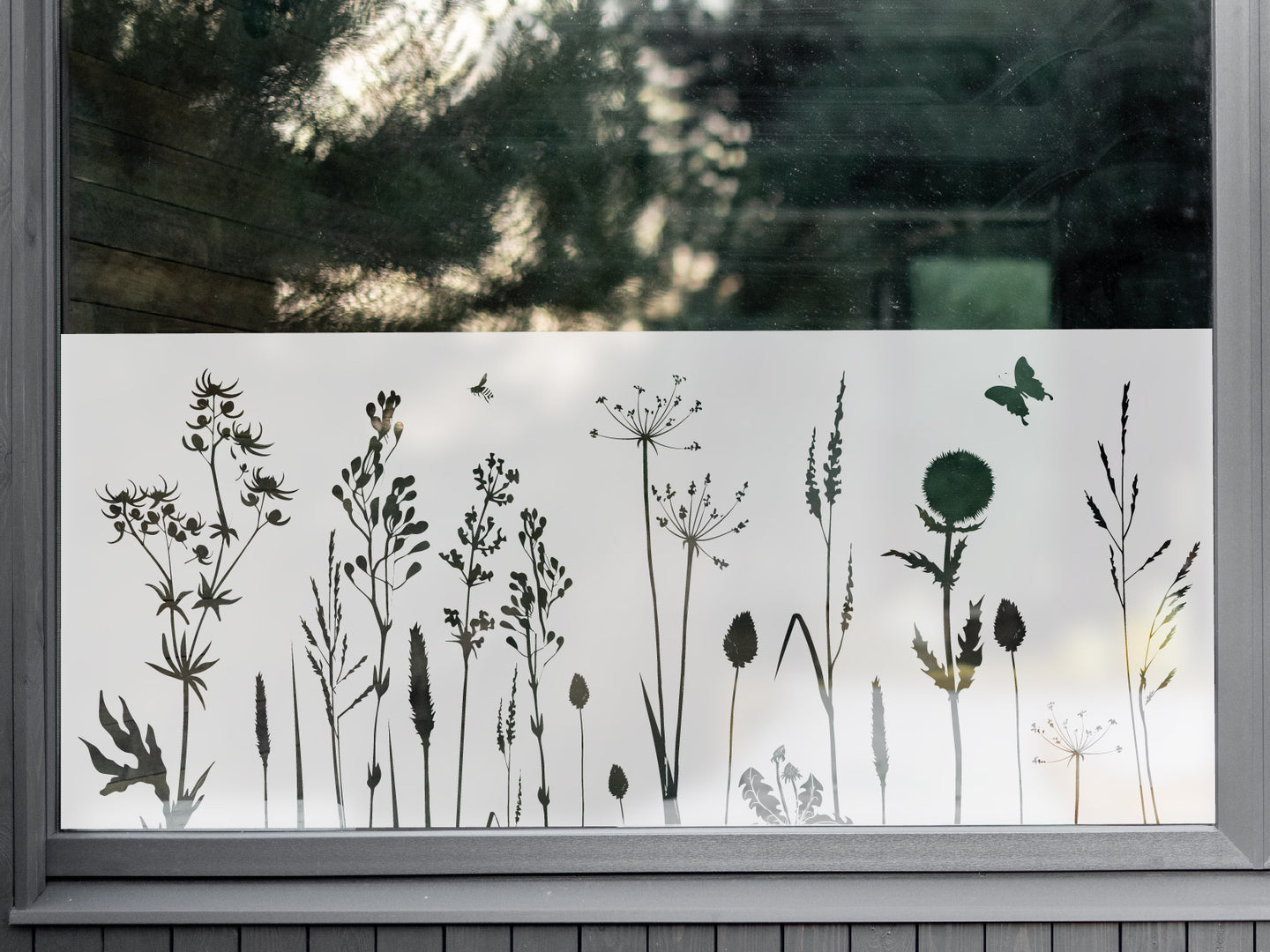 Milchglasfolie Wiese mit Wildblumen Sichtschutzfolie AUßen