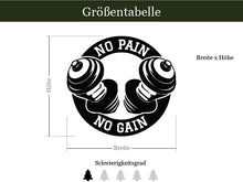 Laden Sie das Bild in den Galerie-Viewer, Größentabelle No Pain No Gain Aufkleber