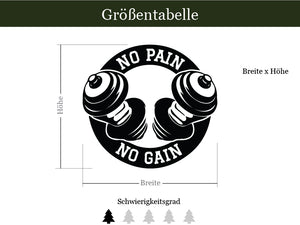 Größentabelle No Pain No Gain Aufkleber