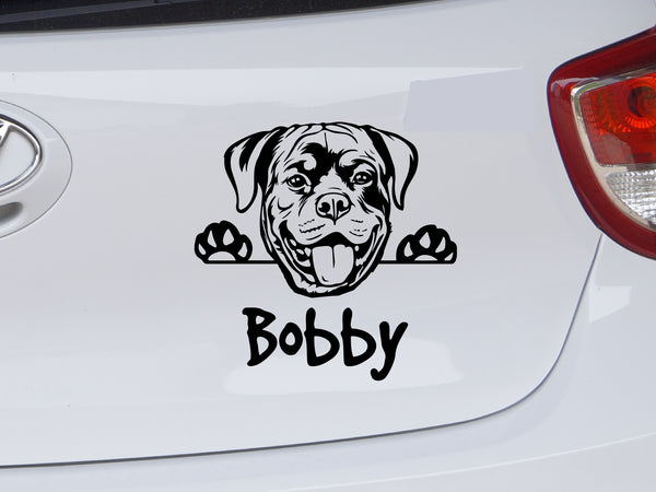 Autoaufkeber Hund Rottweiler mit Wunschname
