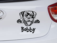 Cargue la imagen en el visor de la galería, Calcomanía para automóvil de perro Rottweiler con nombre personalizado